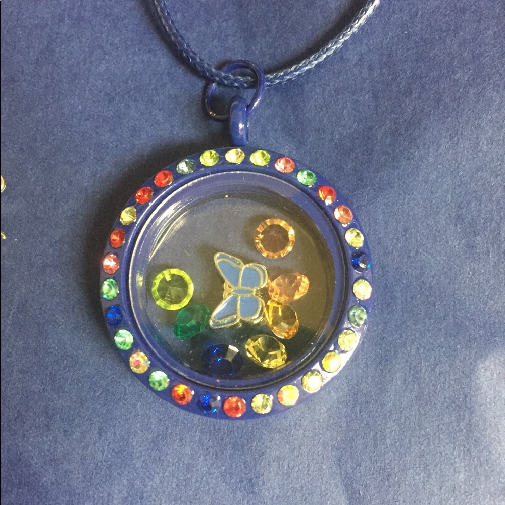 Blue memory locket necklace